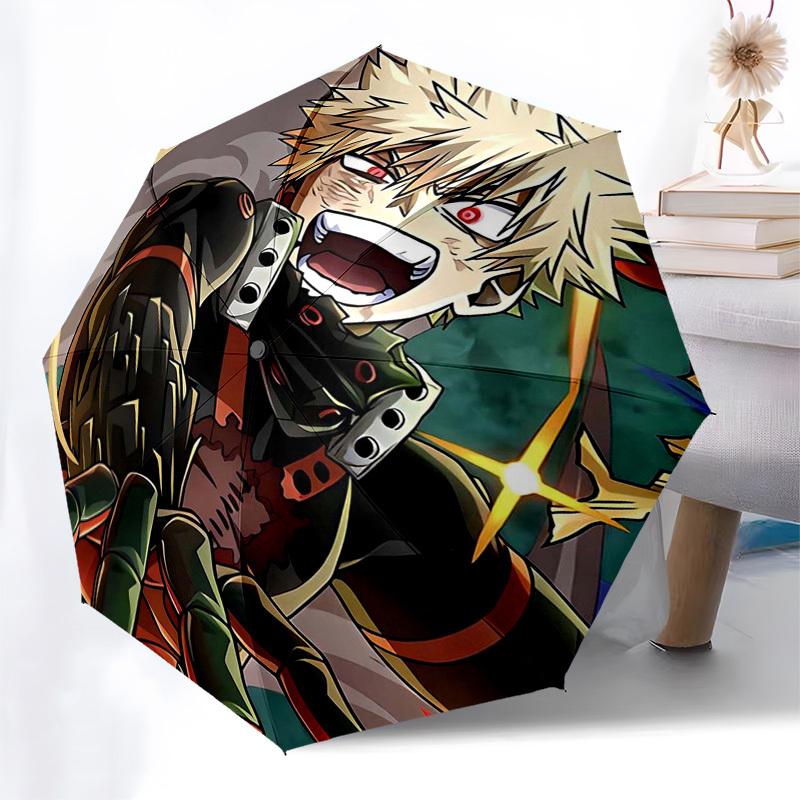 1pc My Hero Academia Bakugo Katsuki Outdoor Umbrella - Automatic Opening/Closing, Portable 3-Fold Design, 8-Rib Iron Frame, Perfect Gift for Fans, Tra