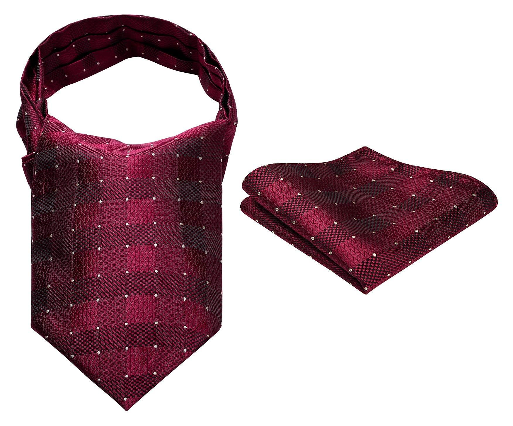 [HISDERN] Аскот Мужской Шелковый Бордовый Красный Шарф на Шею Формальный В Горошек Стильный Мужской Свадебный Джентльмен RC-04S