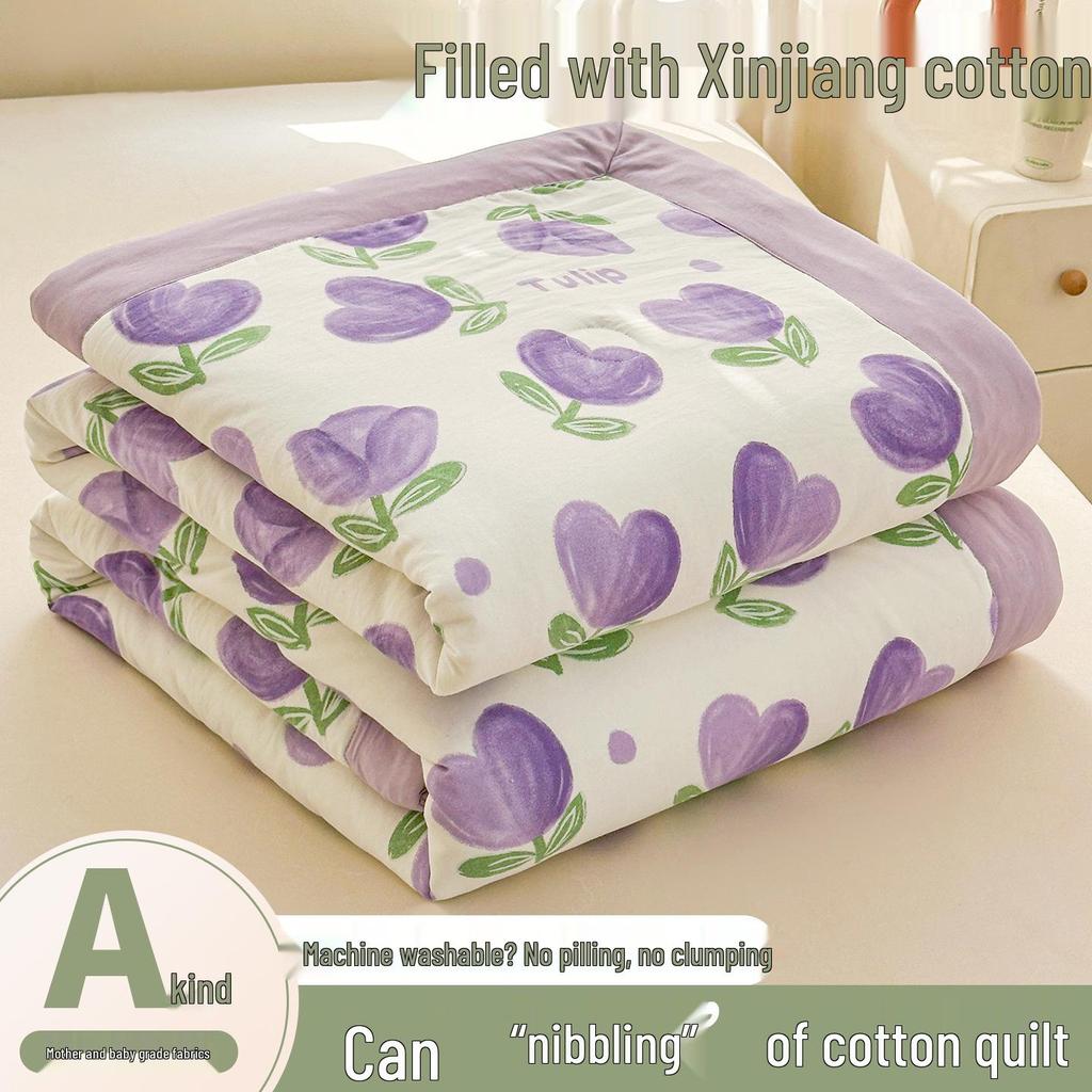 Washable Xinjiang Cotton Summer Quilt for Dormitory - Lightweight, Air Conditioning, Single Size