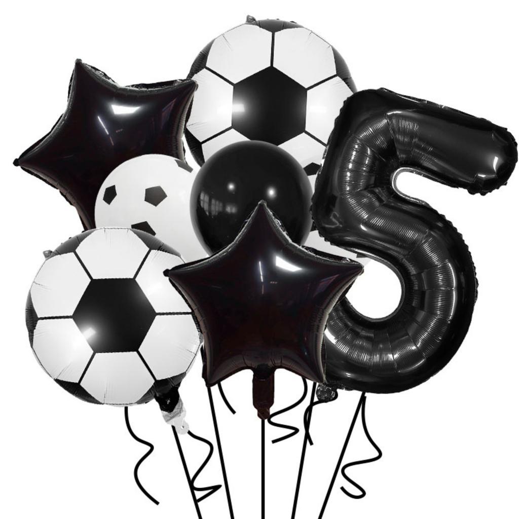 Soccer Party Balloon Set 7 Pieces Includes Soccer Ball Star Number Foil Balloons and Latex Balloons for Sports Event Decoration