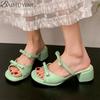 Fashion Women Slippers Bow Sandals Square Toe High Heels Shoes Woman Summer 2025 Trend Elegant Dress Pumps Open Toe Sandalias De Mujer