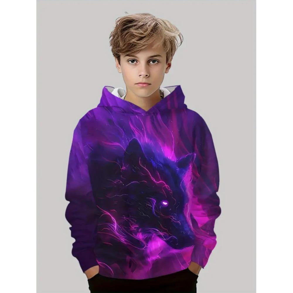 Wolf Children's Hoodie Cool Animals 3D Print Top Spring Autumn Fashion Pullover Long Sleeves Sweatshirt Comfortable