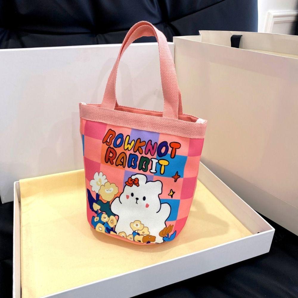 Cartoon Printed Graffiti Bucket Bag Lovely Cylinder Students Carry Lunch Bag Canvas Women Handbag