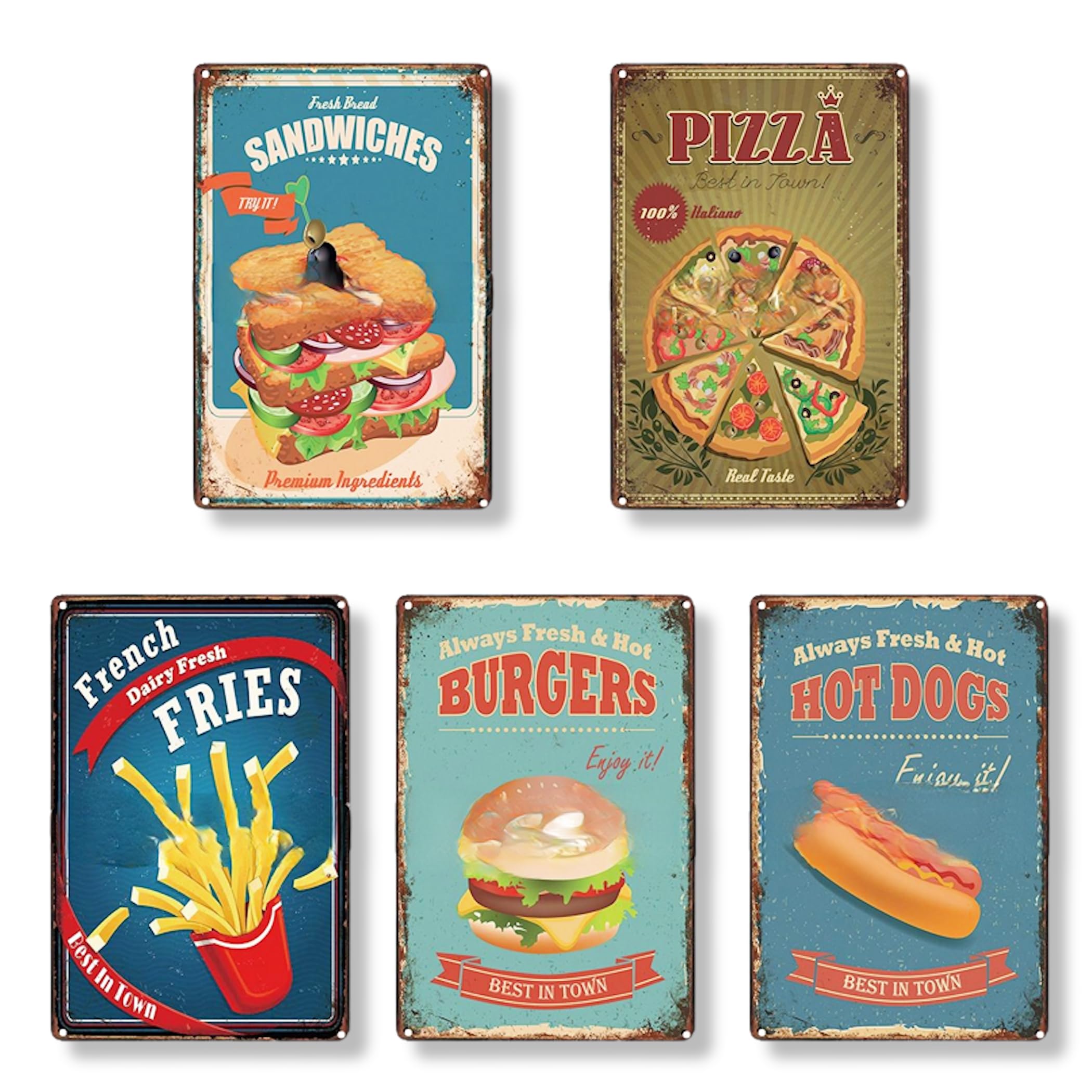 

Lezalic Tin Sign Cafe Food American Plate Retro Goods Vintage Style Interior Wall Decoration Antique (JUNK FOOD)