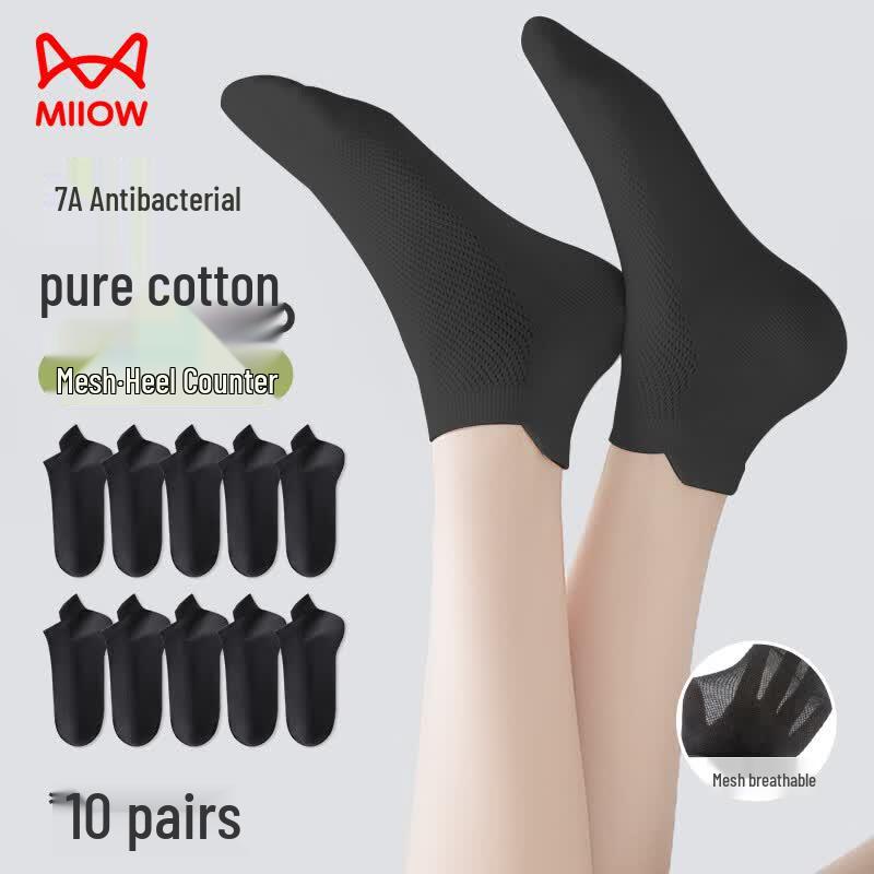 Miiow Women s 100% Cotton Breathable Mesh Boat Socks (10 Pairs) One Size
