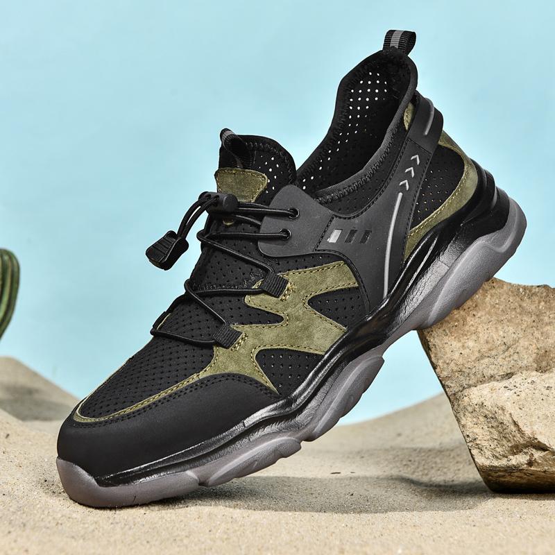 

Чоловіче повсякденне взуття на відкритому повітрі, дихаючі сітчасті туфлі 45 чорний/зелений