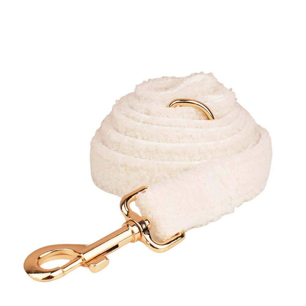 White Teddy Fleece Dog Collar & Leash Set with Custom Engraving