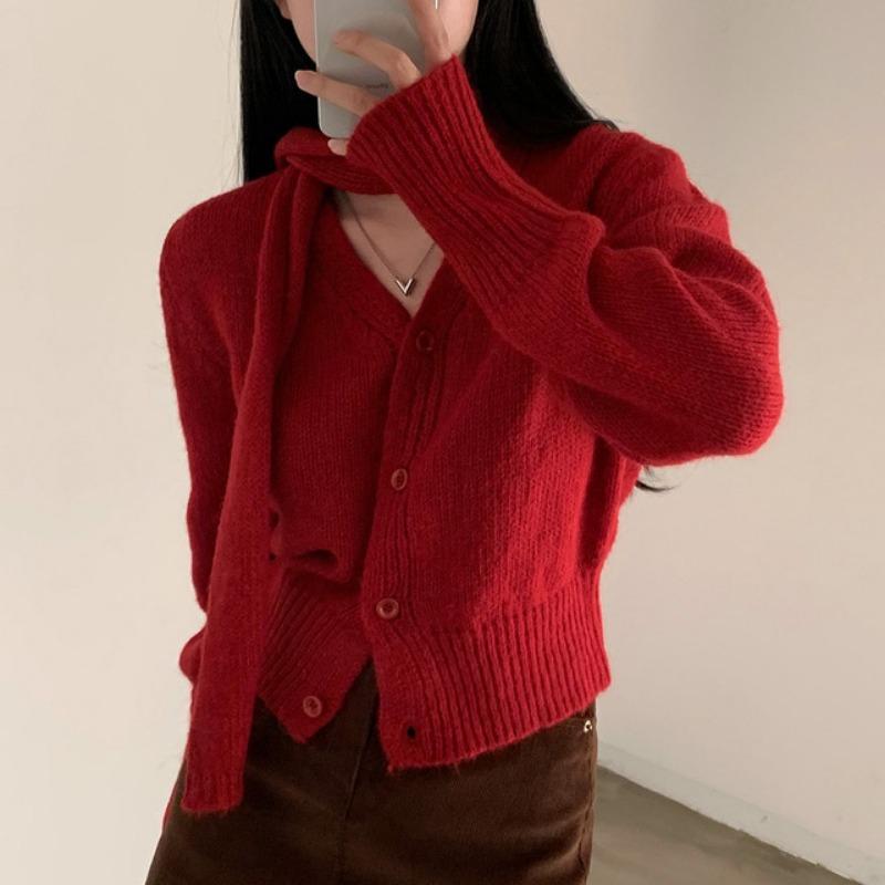 Elegantní Zimní Nové Retro Svetry s Dlouhým Rukávem a Výstřihem do V Dámská Móda Slim Fit Dlouhý Rukáv Dámské Svetrové Bundy Jednobarevné Ležérní Krátké Svetry 25530