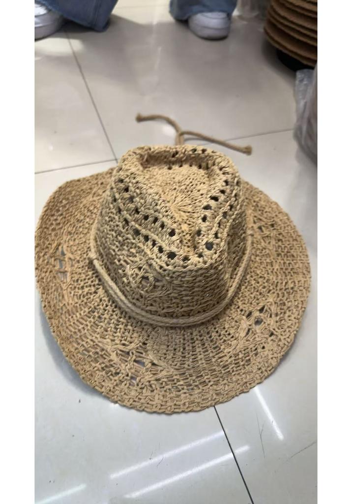 New hand-woven straw hat women's hollow spring and summer breathable women's couple hat sunscreen western cowboy hat