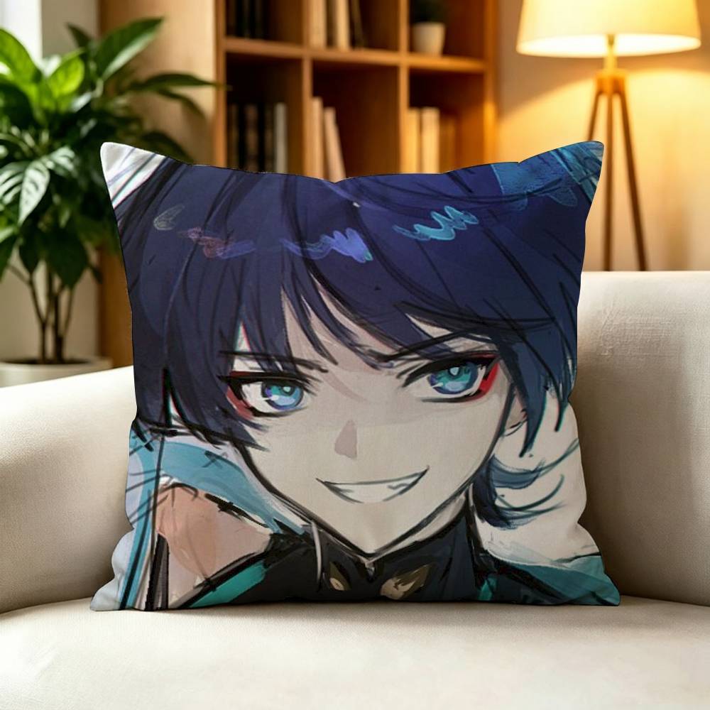 Popular Game Genshin Cool Wanderer Square Double-Sided Printed Pillow Case Sofa Cushion Cover Bedroom Bedside Decor