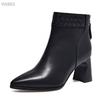 Leather Boots Women's Autumn and Winter Pointed High-heeled Fashion Boots First Layer Cowhide Woven Rear Zipper Women's Boots Ankle Boots