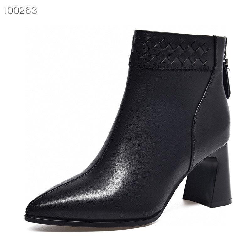 Leather Boots Women's Autumn and Winter Pointed High-heeled Fashion Boots First Layer Cowhide Woven Rear Zipper Women's Boots Ankle Boots