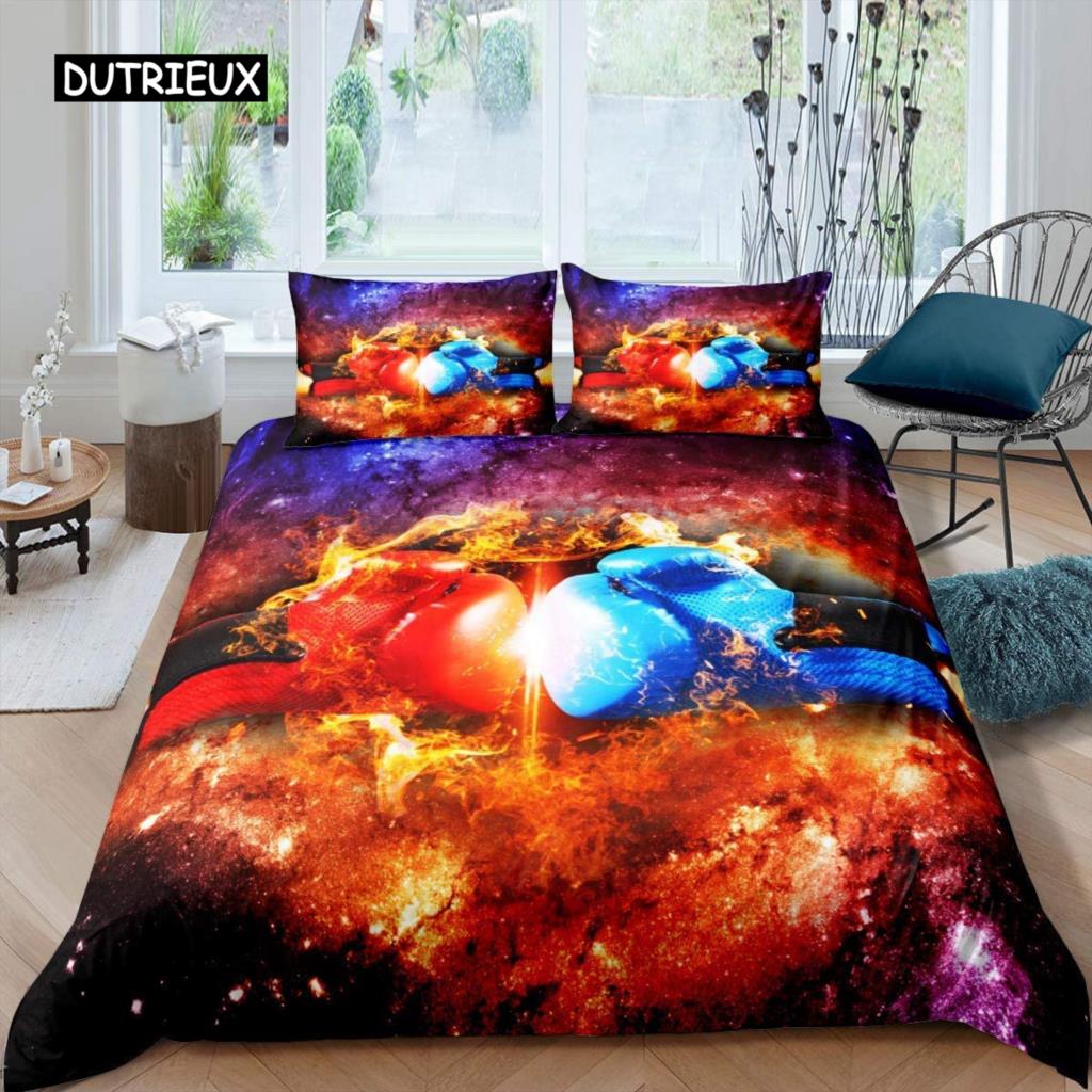 

Бокс Комплект підодіяльника Тема спортивних ігор Полуторний комплект постільної білизни Мікрофібра Боксерські рукавички Силует спортсмена Королева Король Чохол для ковдри 140x200cm 3pcs