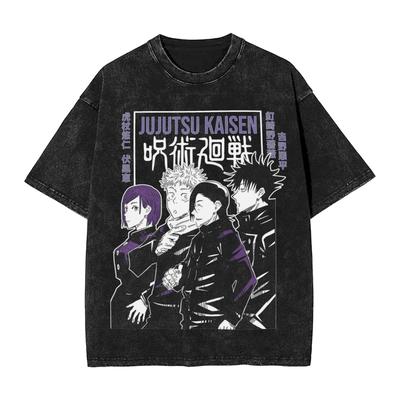 Students JJK Anime Washed T Shirt Streetwear Hip Hop Vintage TShirts JJujutsu KKaisen Tee Shirt Unisex Women Oversize Graphic