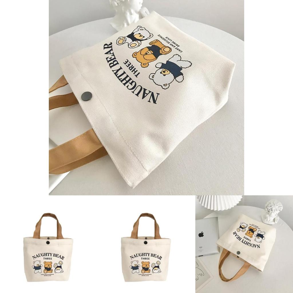 Cute Letters And Cartoon Bear Print Casual Hand Held Canvas Bag For Daily