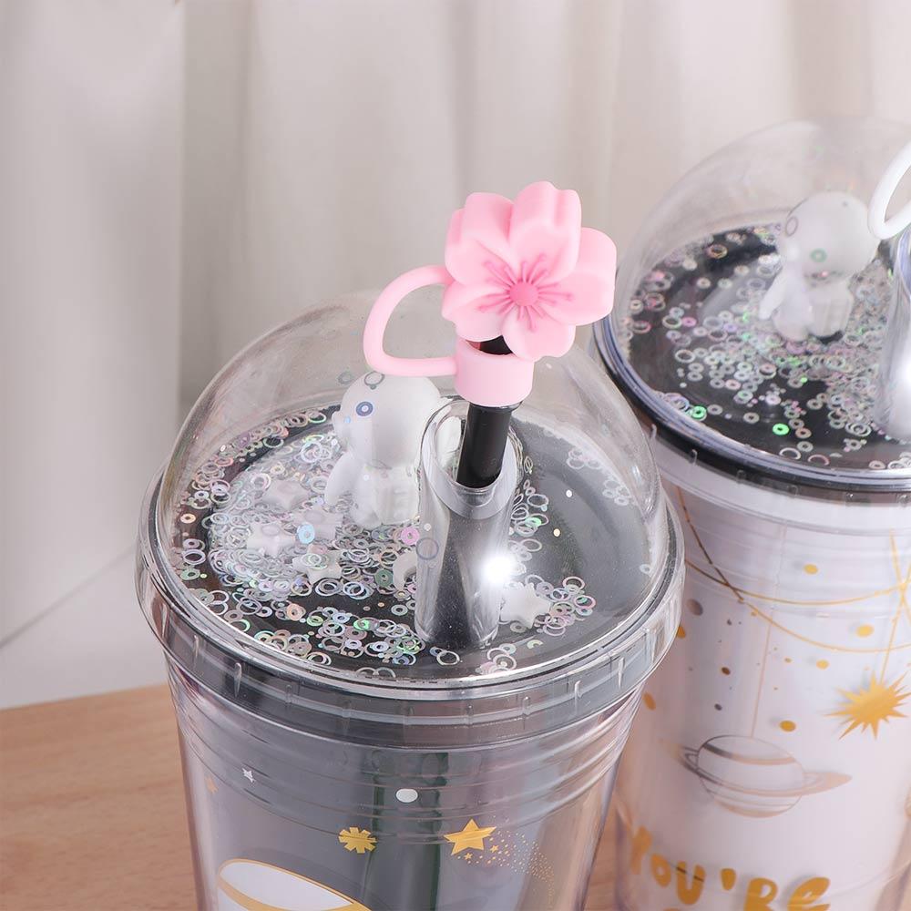 Silicone Begonia Flower Straw Topper Dust-Proof Straw Tips Cherry Blossoms Straw Cover Party