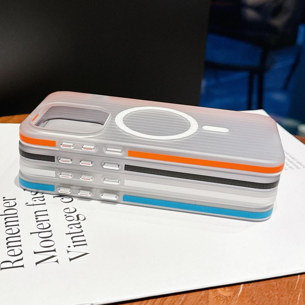Luggage Stripe Magnetic For MagSafe Phone Case For Oneplus 15 Wireless Charging Transparent Corrugated Hard PC Slim Cover Funda