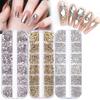 12Grids AB+Clear Diamond Crystal Nail Rhinestones 1.5mm-4mm 3D Nail Art Glass Decorations Nail Charm Flatback Gems Nail Salon F6