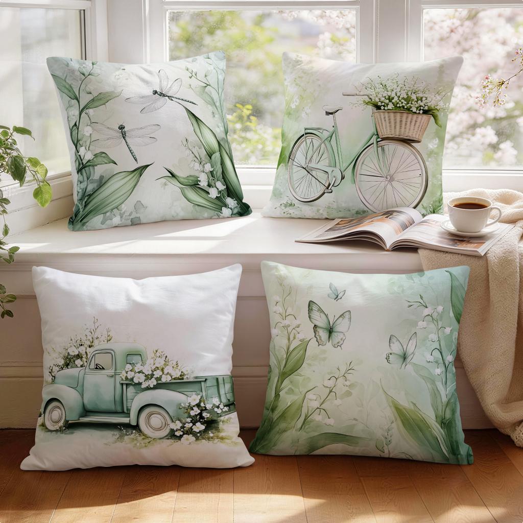 Lily Of The Valley Flowers Green Leaves Cushions Pillowcase Polyester Cushion Cover Throw Pillow Pillowcover Home Car Sofa Decor