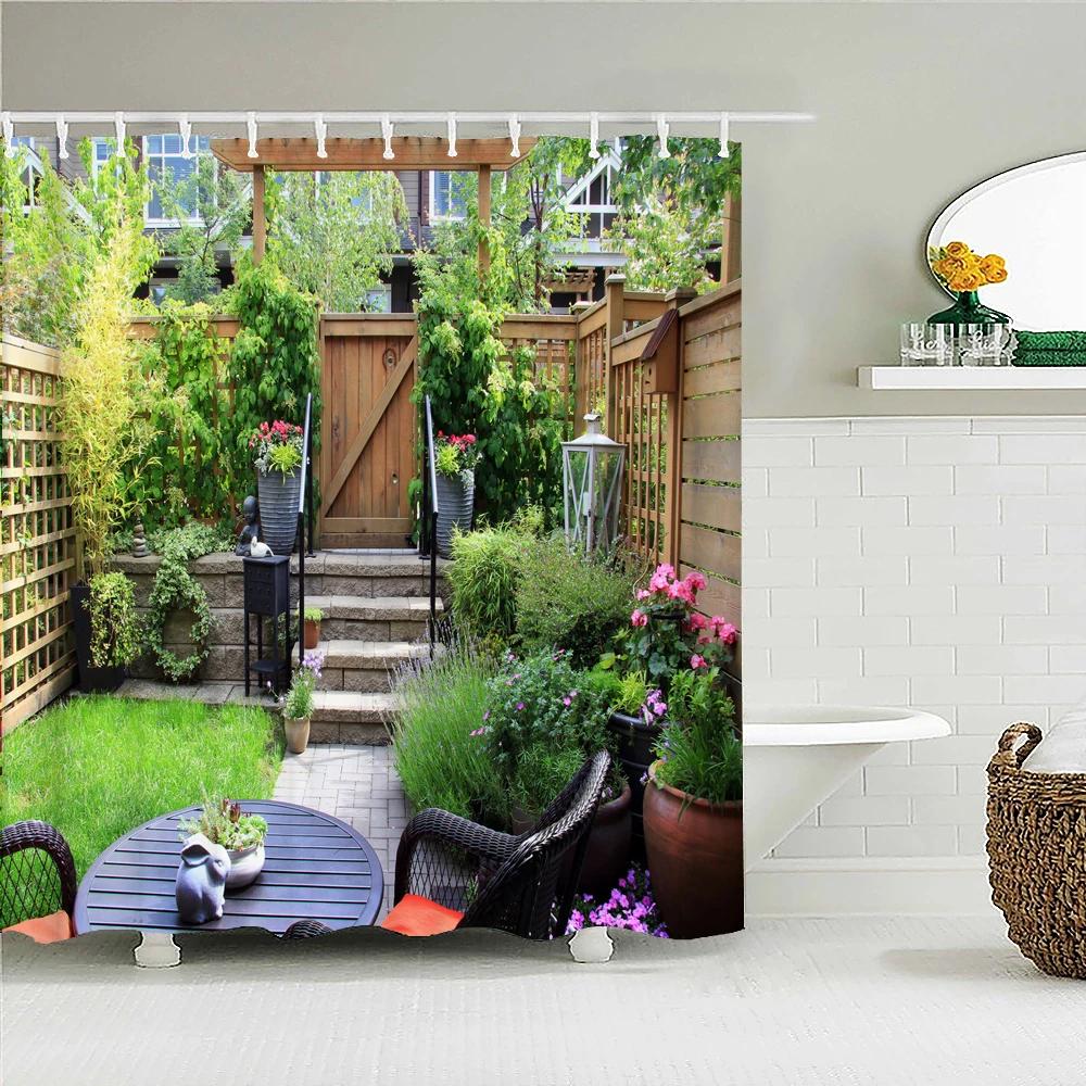 Town Street Scenery Shower Curtains Home Decor Polyester Fabric Bathroom Shower Curtains Oil Painting Waterproof Bath Curtains