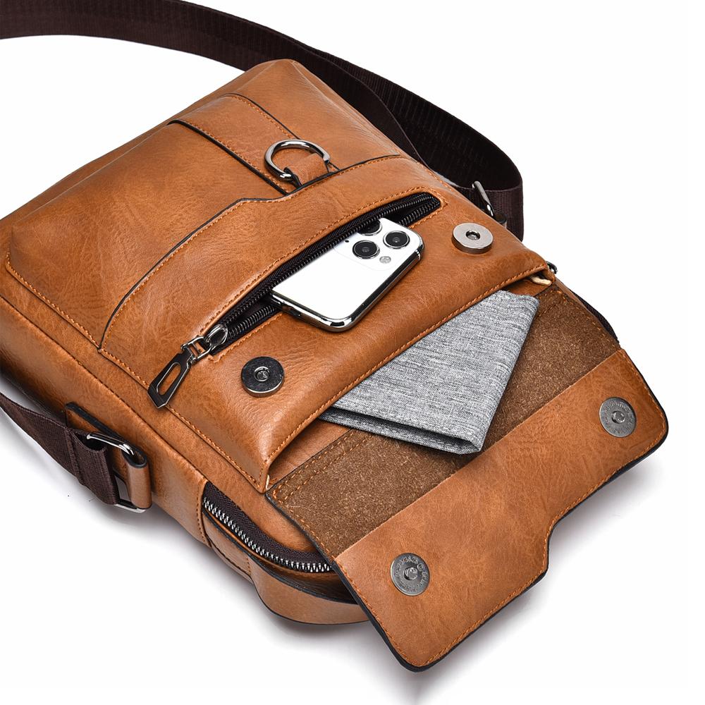 Men's Messenger Bag Leather Crossbody Shoulder Bag Classic Waterproof Briefcase Satchel Travel Bag