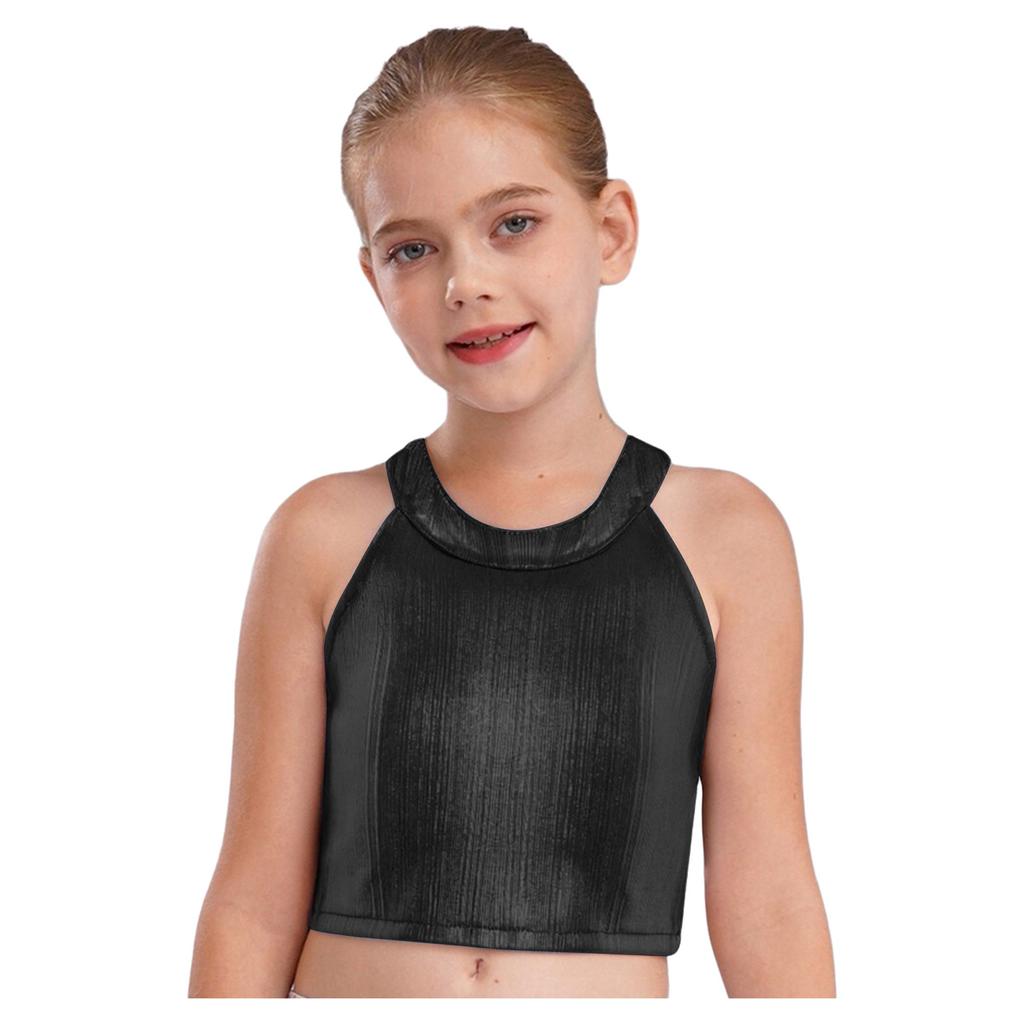 Mädchen Metallic Ärmelloses Crop Top Schimmerndes Camisole Hip Hop Jazz Tanz Bühnenperformance Top