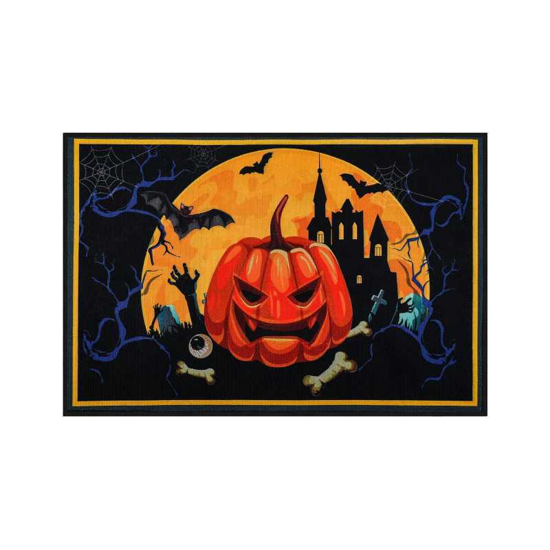

Spooky Halloween Cartoon Non-Slip Indoor Carpet Rug Door Mat - Pumpkin Ghost Bat Witch Festive Home Decoration Welcome Mat 40X60CM