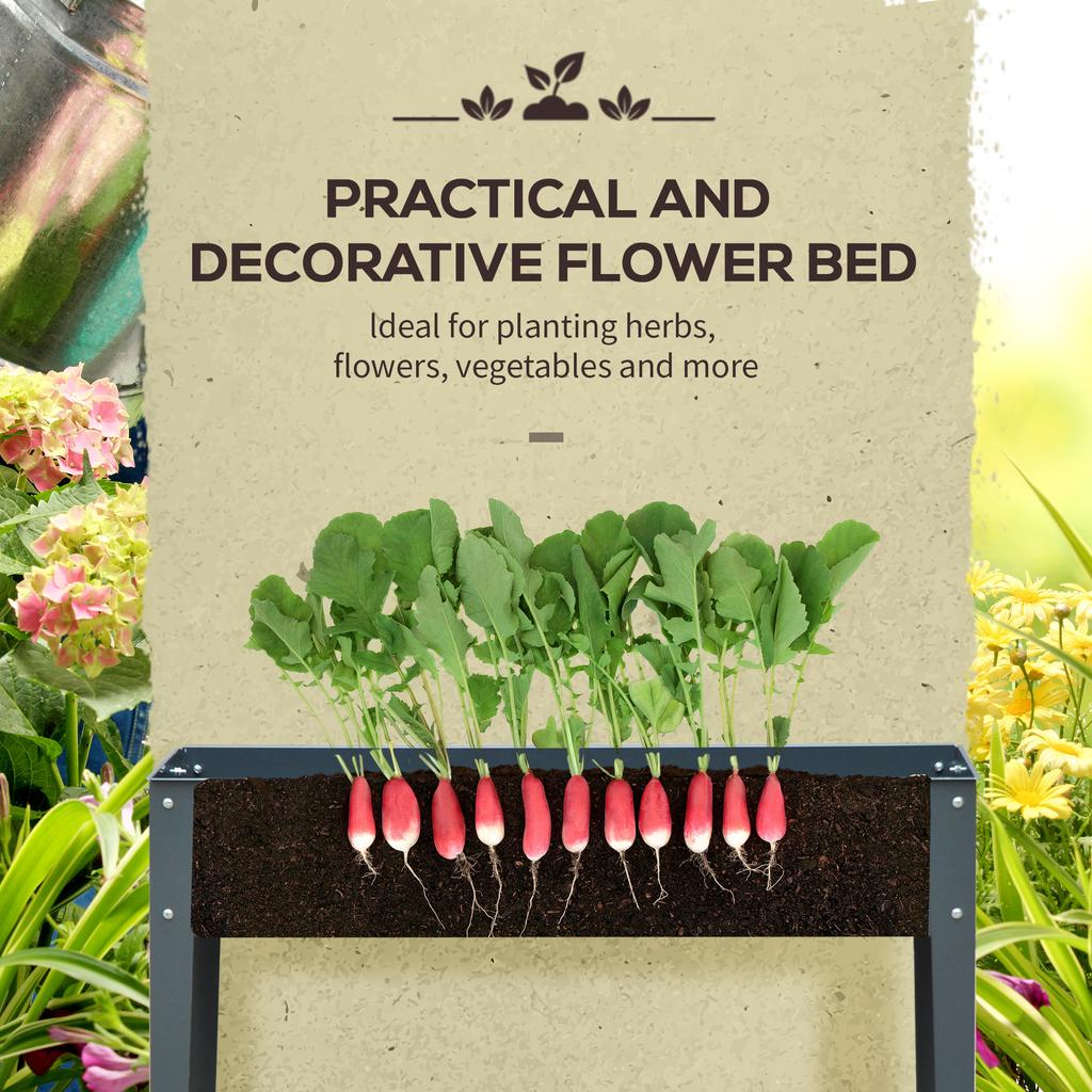 Flower Raised Bed Garden Metal Vegetable Planter Freestanding Herb Growing Box Green Basics Grow Table Planter (Dark Grey)