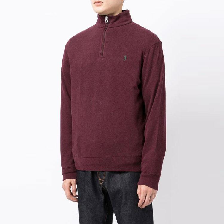 Polo Ralph Lauren Logo Embroidered Solid Color Half-Zip Pullover Sweatshirt Men Sweatshirt Burgundy 710812963-007