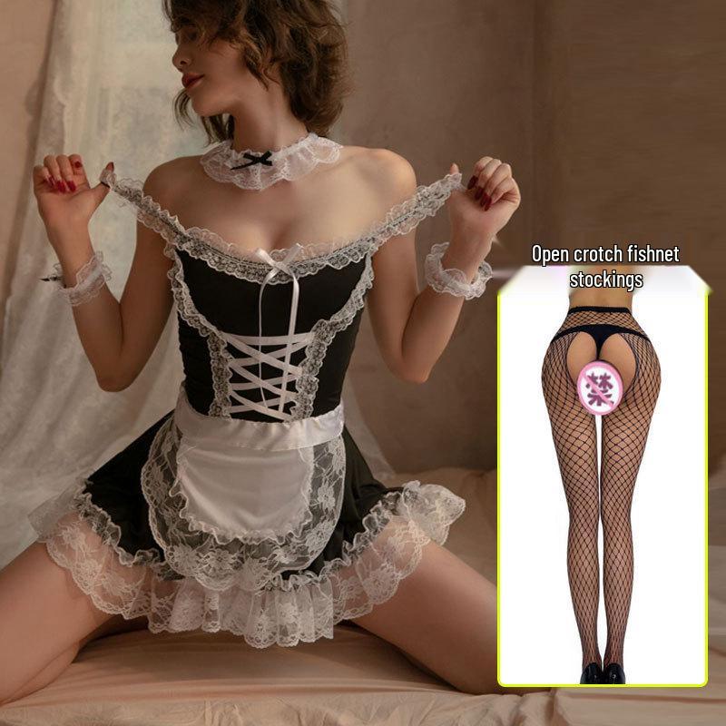 Pluss Størrelse Sexy Stuepike Kostyme Lingeri - Fargefast Fristende Nattøy