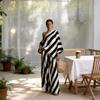 Women's Bohemian Striped Two Piece Set One Shoulder Batwing Sleeve Top Wide Leg Pants Casual Outfit