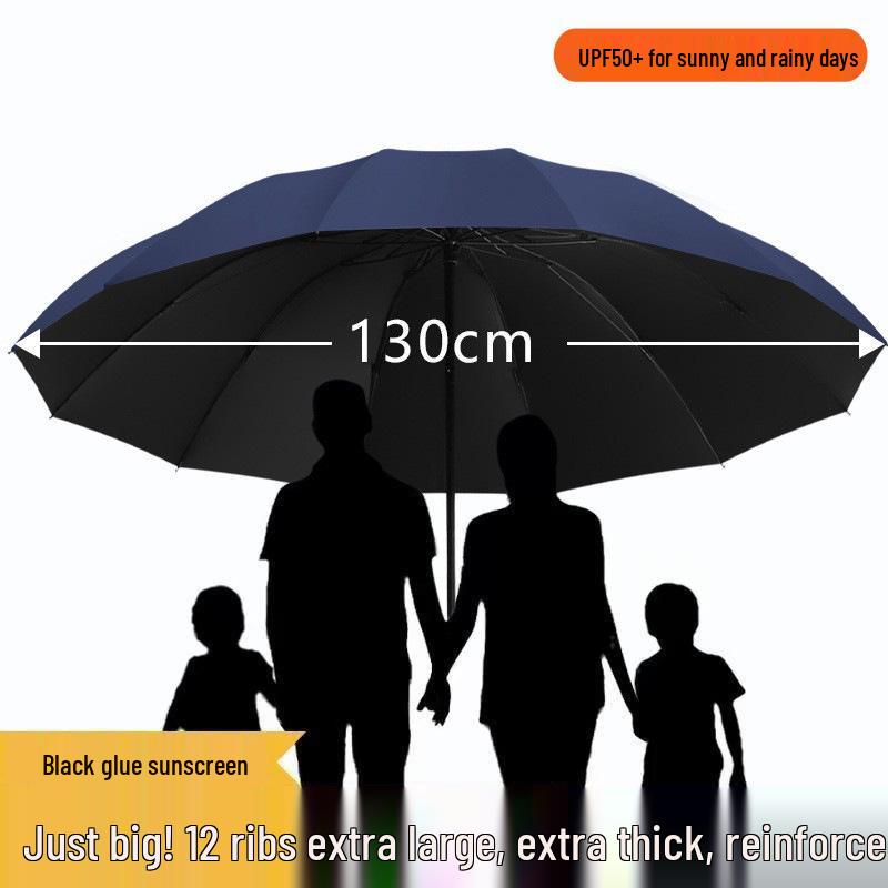 12-Rib Extra Large Folding Umbrella for Rain and Sun - Reinforced, Thick, Three-Person Capacity