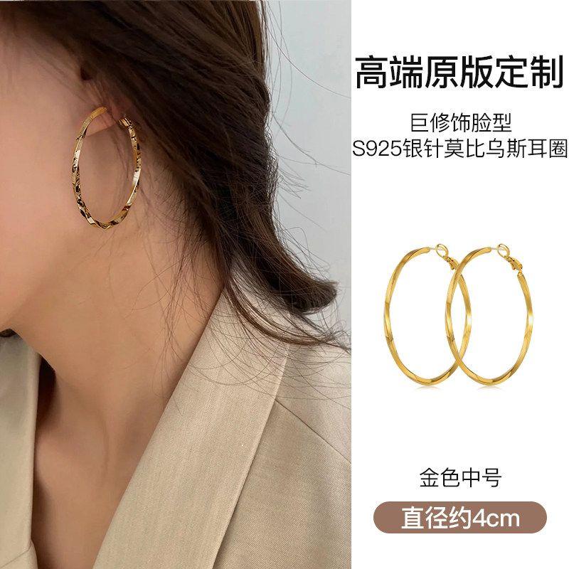 

Mobius Pure Silver Plain Hoop Earrings for Women, Large Circle 2026 New Popular Style, High-End European and American Hoop Earrings Gold Medium Earrings [925 Silver Needle]