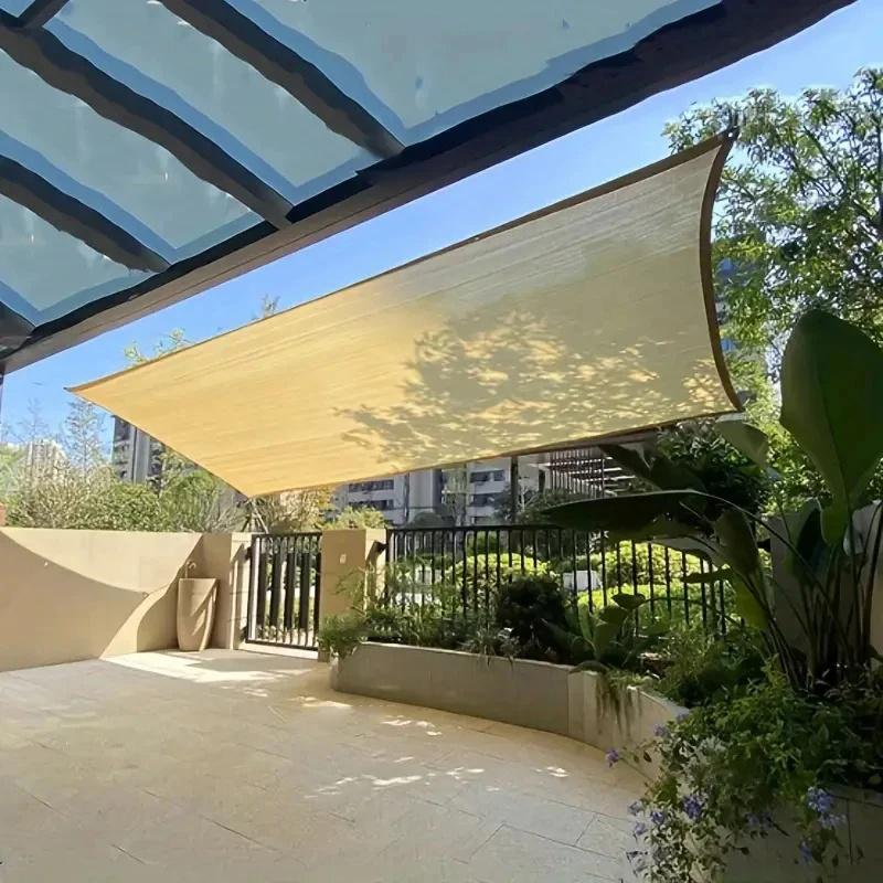 Beige Shade Mesh Wrap-Around Perforated Shade Fabric Thickened Heat Insulating Mesh Summer Outdoor Sun Shade Sail