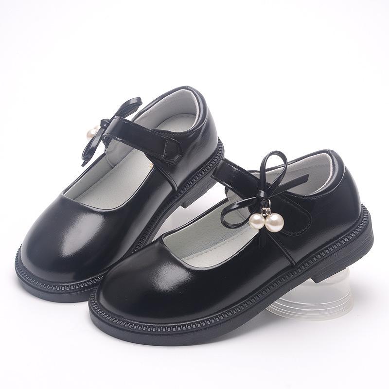 

Girls leather shoes, new autumn model, school children s small leather shoes, soft-soled student bowknot princess shoes 26Code/16.7cm матовый черный