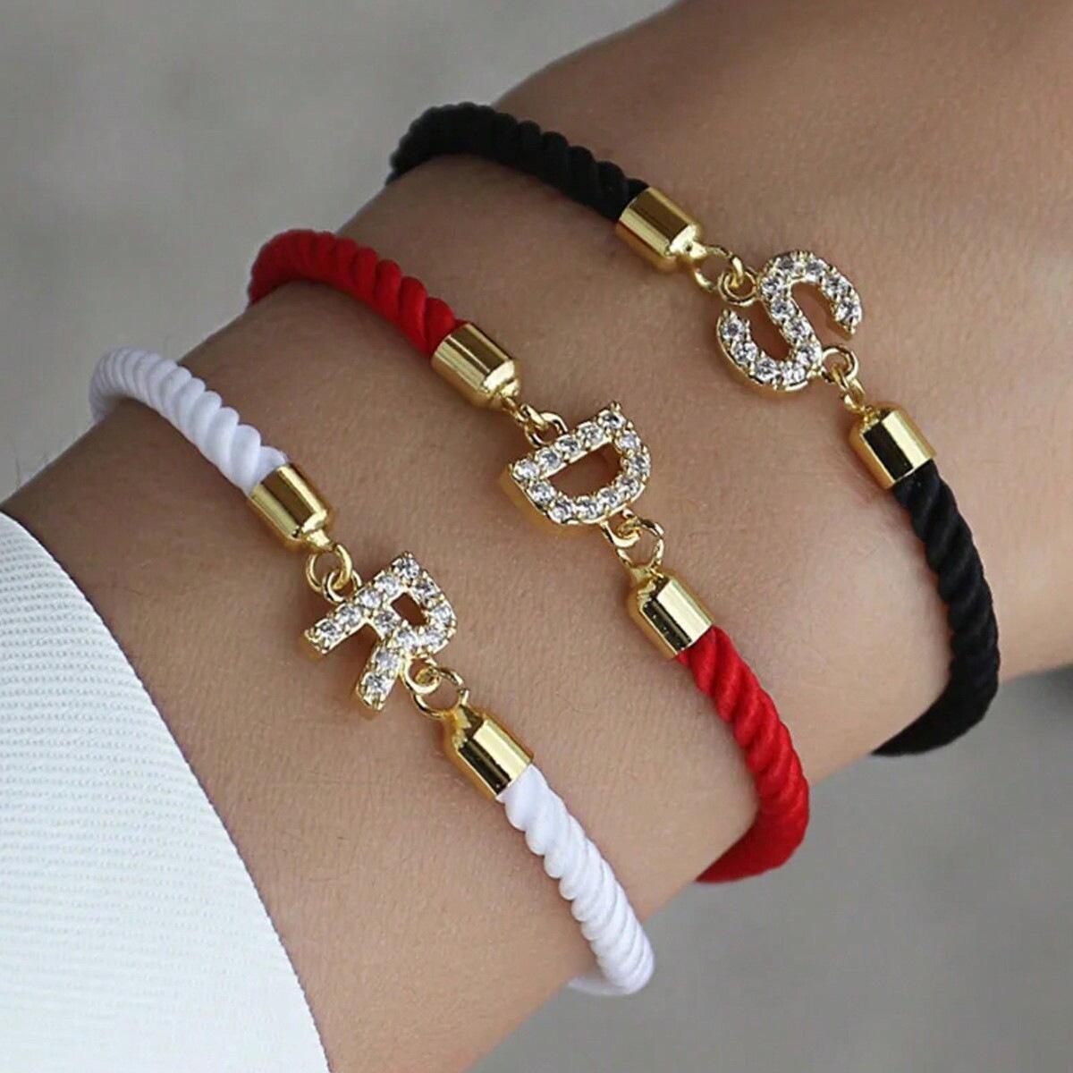 

Copper Inlaid Zircon Letter Pendant Milan Woven Adjustable Bracelet A-Z S красный