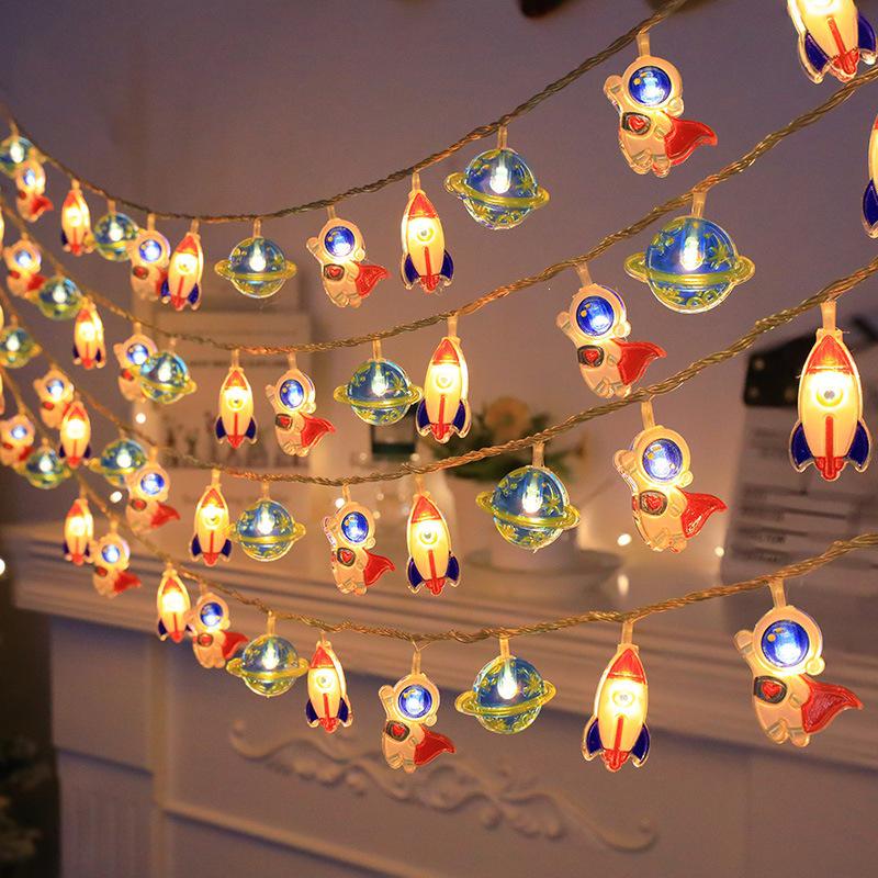 Astronaut Rocket LED String Lights for Kids' Bedroom Decor