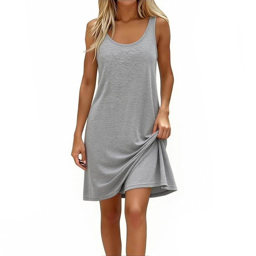 Women's Fashion Round Neck Sleeveless Tank Top Colour Casual Underwear Home Dress