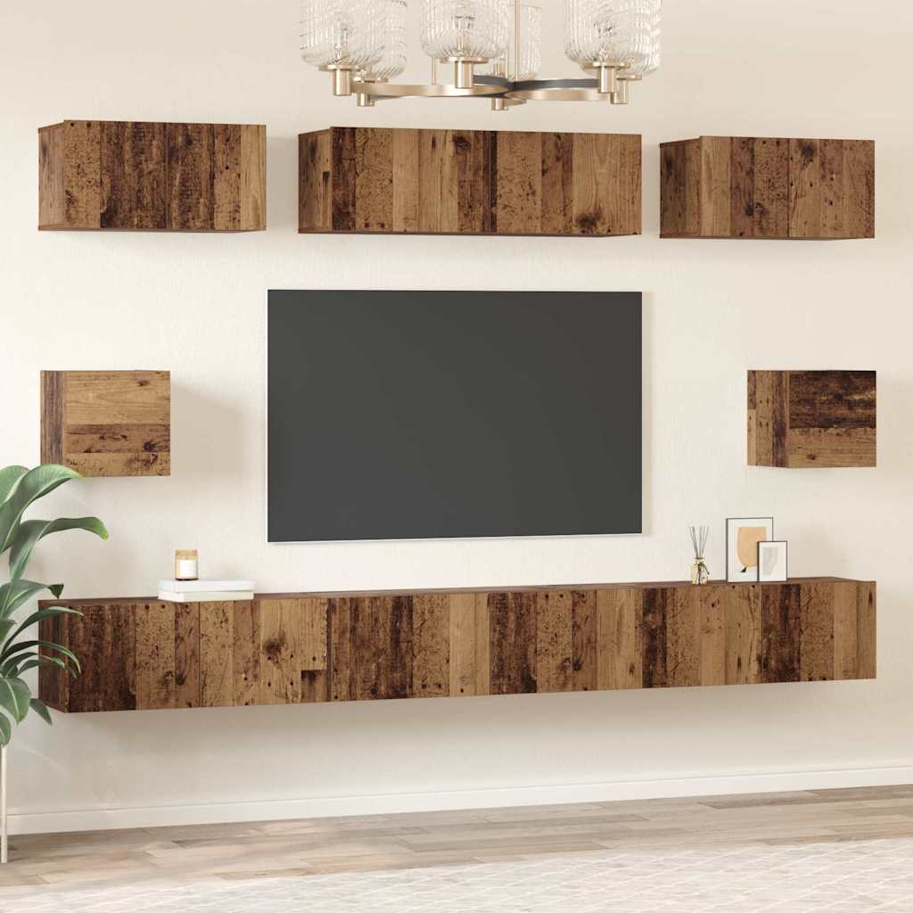 Wall Mounted TV Cabinet Set 8 pcs Reclaimed Wood Effect Particleboard