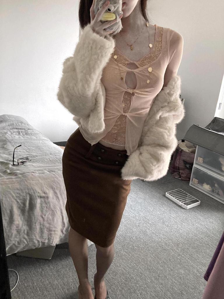 American Retro High-Waisted Elegant Slit Skirt for Women - Autumn/Winter Slimming Fashion