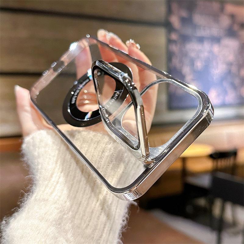For Iphone 14 Pro Max Case Luxury Plating Invisible Folding Holder Camera Lens Stand Phone Case For Iphone 13 Pro Max Hard Cover