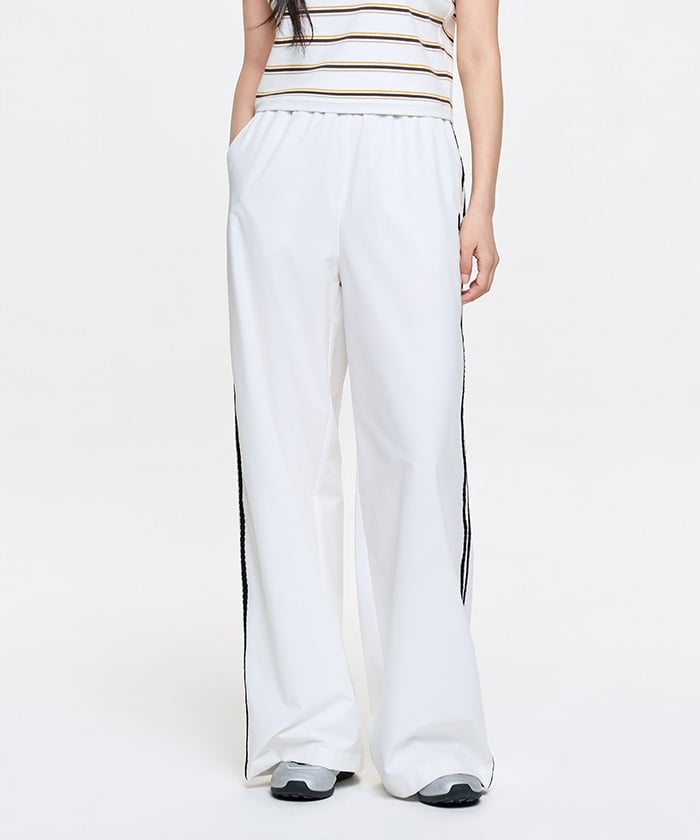 Emelbi Women'S Varsity Lace Track Wide Pants Ny (Ivory)