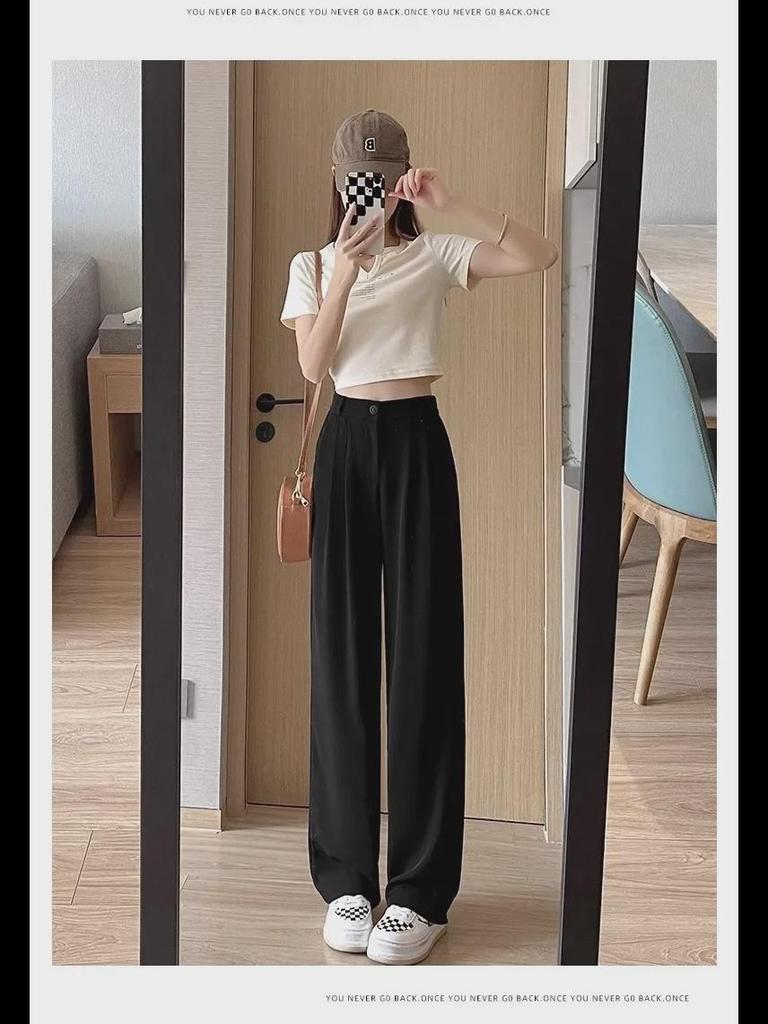Plus-Size Loose Black Wide-Leg Drape Summer Trousers for Pear-Shaped Women