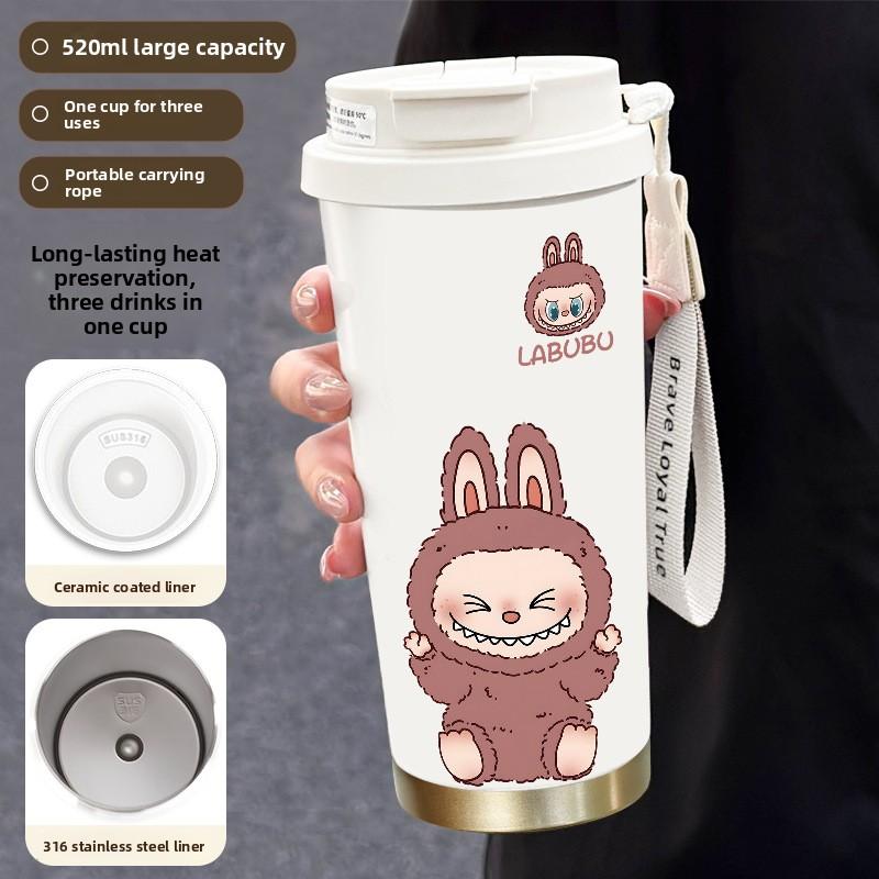 Cute Thermos Cup Large Capacity High Value 316 Stainless Steel Water Cup Portable Rope Coffee Cup