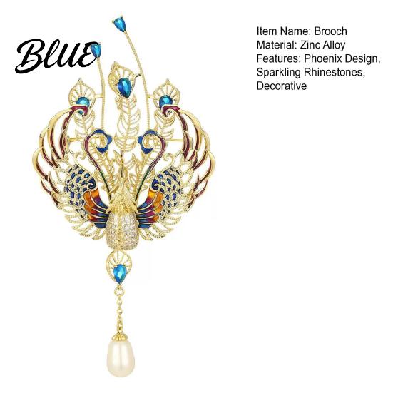 Decorative Brooch Women Sparkling Rhinestones Faux Pearl Phoenix Shape Lapel