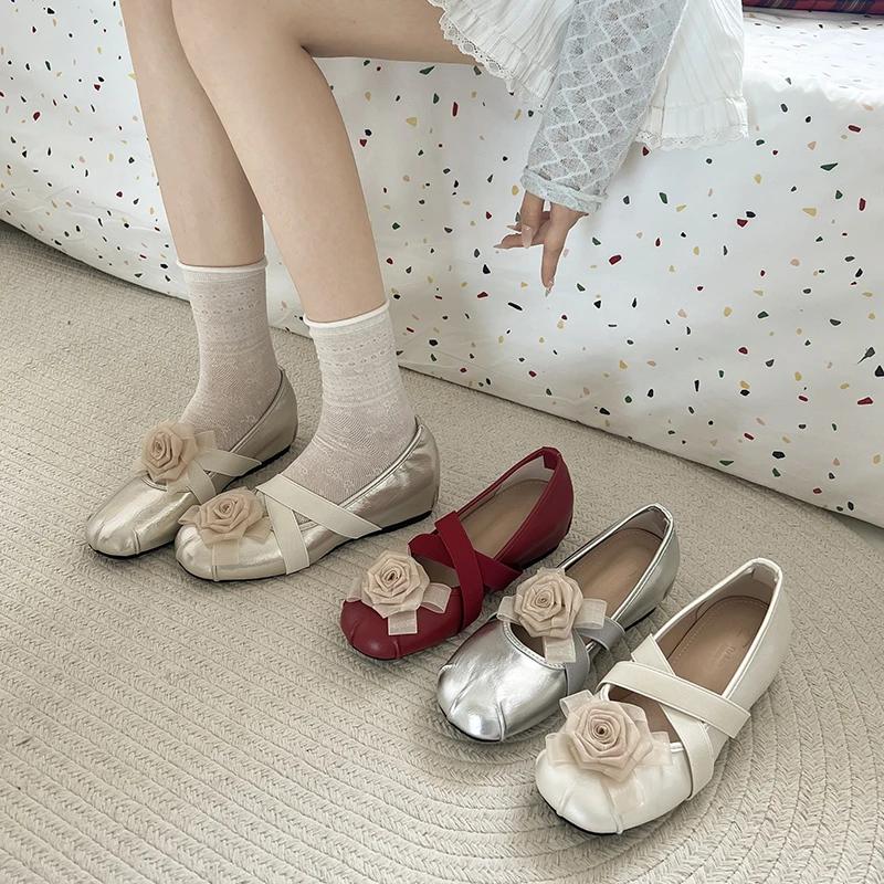 Spring Flower Women Flats Shoes Round Toe Ladies Casual Ballet Style Shoes Eelgant Leather Shoes