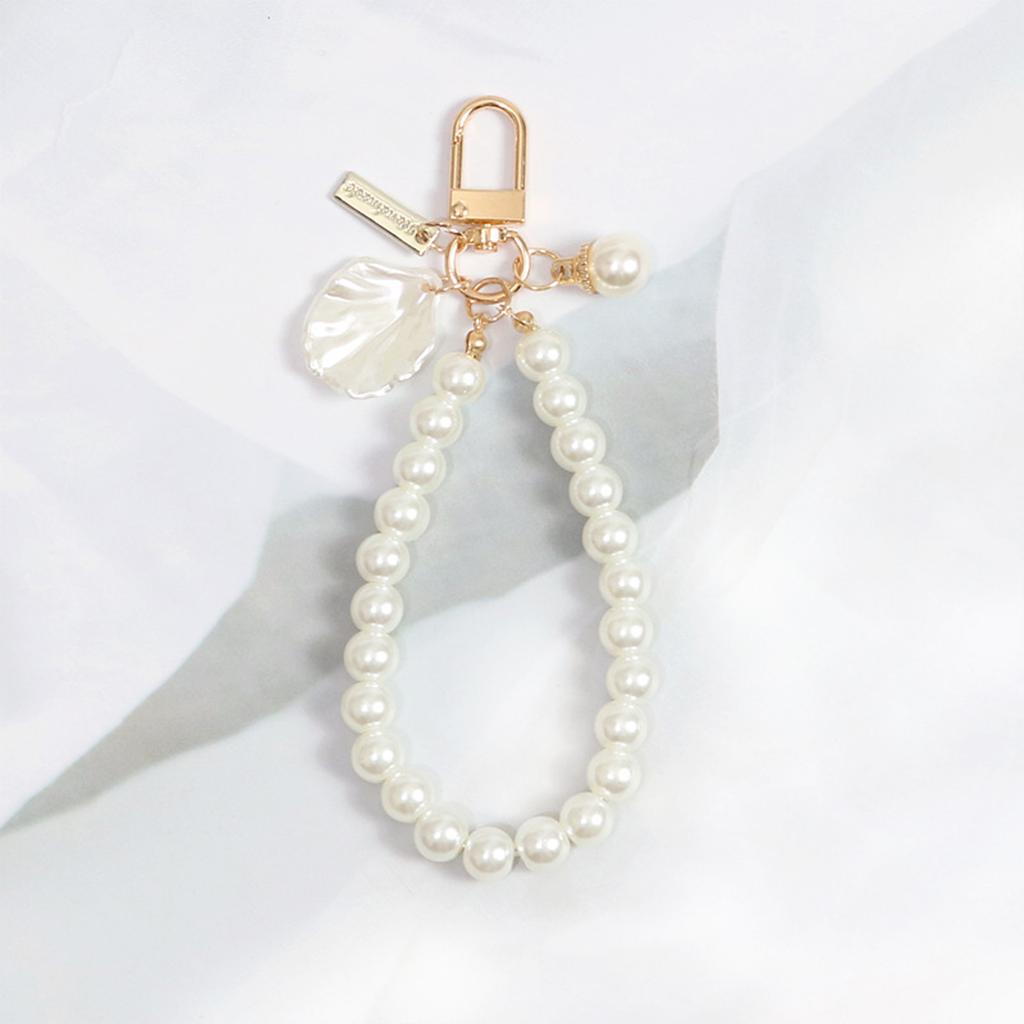 Heart Keychain Phone Chain Pendant Shell Pearl Pendant Charm Decorations Girls Bag Keyring Hanging Ornament Accessories