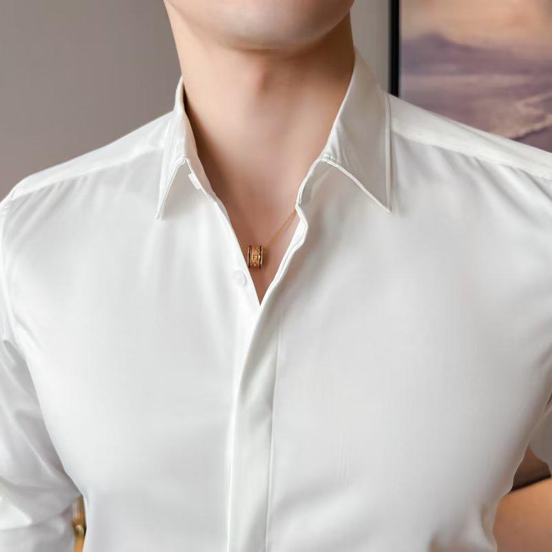 Men's High-End White Satin Long-Sleeve Shirt - Spring & Autumn Fashion