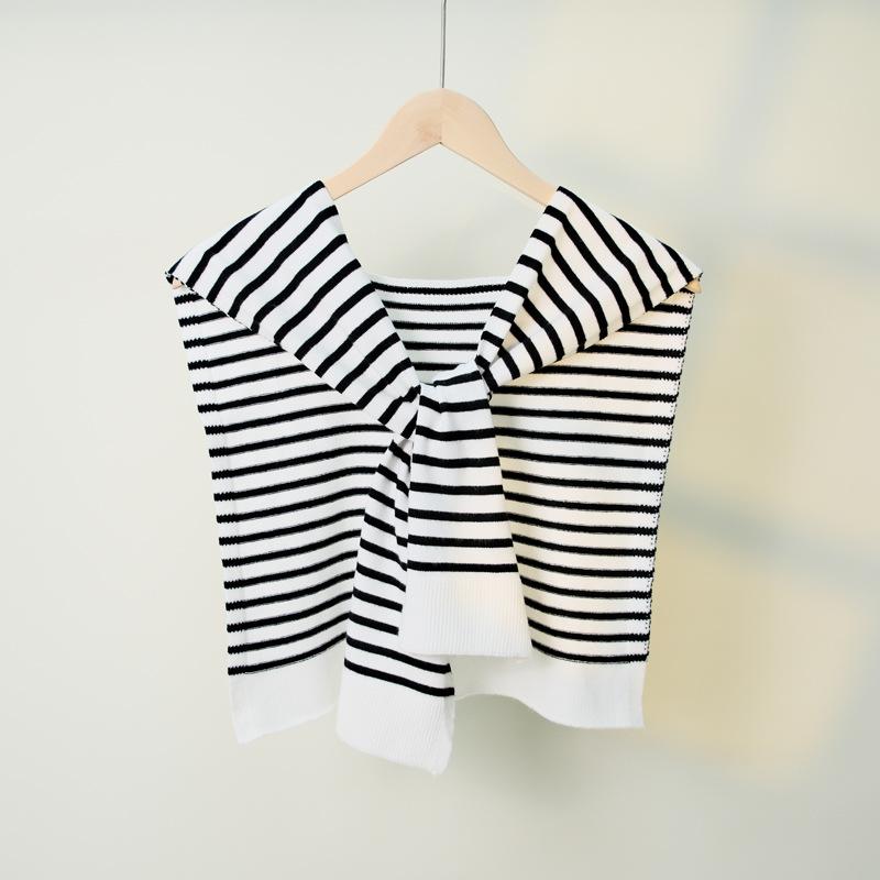 Korean Style Striped Knitted Neck Scarf Casual Women Shawl For Daily Outfit