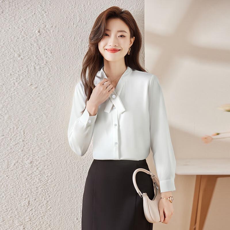 Treloman Women s Long Sleeve Blouse with Ribbon Detail S